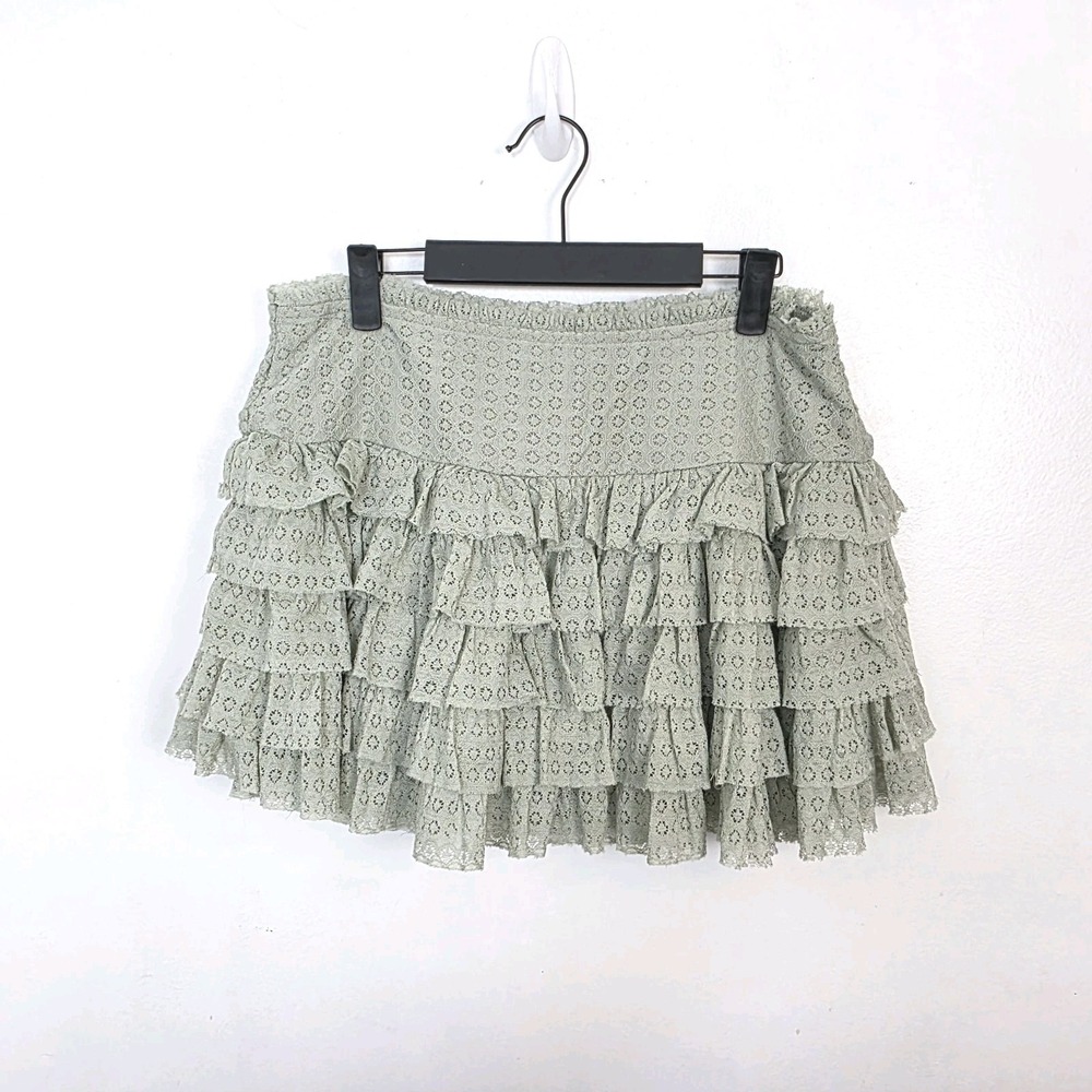American Eagle Sage Green Coquette Summer High Waisted Ruffle Mini Skort Size L